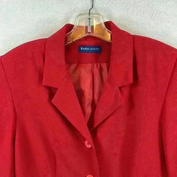 Karen Scott Women’s Long Blazer Size 10 Lined Red 100% Polyester Multi-Use - Picture 4 of 9